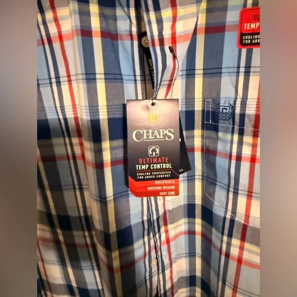 Chaps Men’s Multicolor Blue Plaid Short Sleeve Button-Down Shirt big tall - Picture 7 of 7